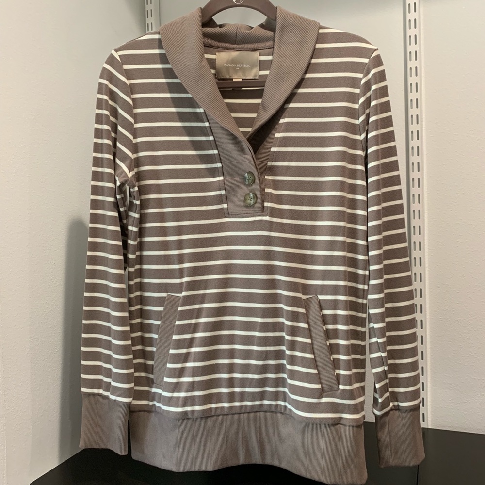 NEW Banana Republic Striped Long Sleeve Top Pocket
